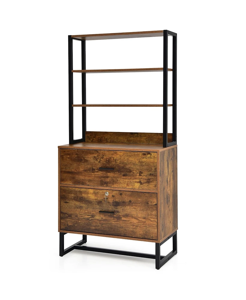Costway Mobile File Cabinet 2 Drawer Printer Stand Open Shelf