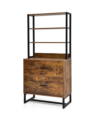 Costway Mobile File Cabinet 2 Drawer Printer Stand Open Shelf