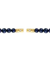 Bulova Men's Marine Star Blue Freshwater Pearl (8mm) & Diamond (1/5 ct. t.w.) Beaded Bracelet in 14k Gold-Plated Sterling Silver