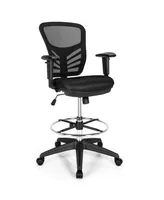 Costway Mesh Drafting Chair Office Chair w/Adjustable Armrests & Foot-Ring