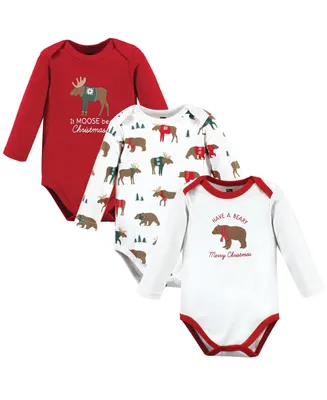 Hudson Baby Boys Unisex Cotton Long-Sleeve Bodysuits, Moose Be Christmas, 3-Pack