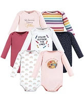 Hudson Baby Girls Cotton Long-Sleeve Bodysuits, Creativity, 7-Pack