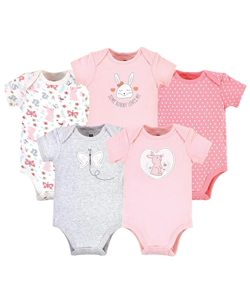 Hudson Baby Baby Girls Cotton Bodysuits, Sweet Bunny, 5-Pack