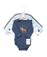 Hudson Baby Boys Cotton Long-Sleeve Bodysuits, Woodland Animals, 9-12 Months