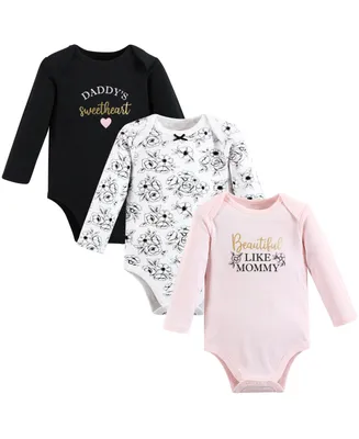 Hudson Baby Girls Cotton Long-Sleeve Bodysuits, Mom Dad Toile