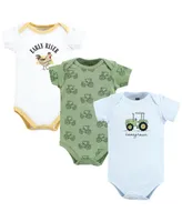 Hudson Baby Boys Unisex Cotton Bodysuits, Tractor, 3-Pack