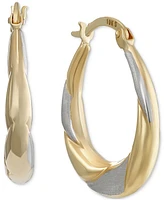 Tapered Oval Small Hoop Earrings in 10k Two-Tone Gold