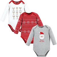 Hudson Baby Unisex Cotton Long-Sleeve Bodysuits, Santa Reindeer, 3-Pack