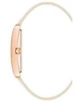 Anne Klein Women's Three Hand Quartz Rectangular Rose Gold-Tone Alloy and Ivory Genuine Leather Strap Watch, 32mm