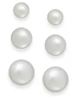 Cultured Freshwater Pearl 3 piece Stud Earring Set in Sterling Silver (6-10mm)