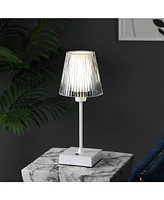 Oscar 12.5" Modern Industrial Rechargeable, Cordless Iron, Acrylic Integrated Led Table Lamp with Ribbed Shade