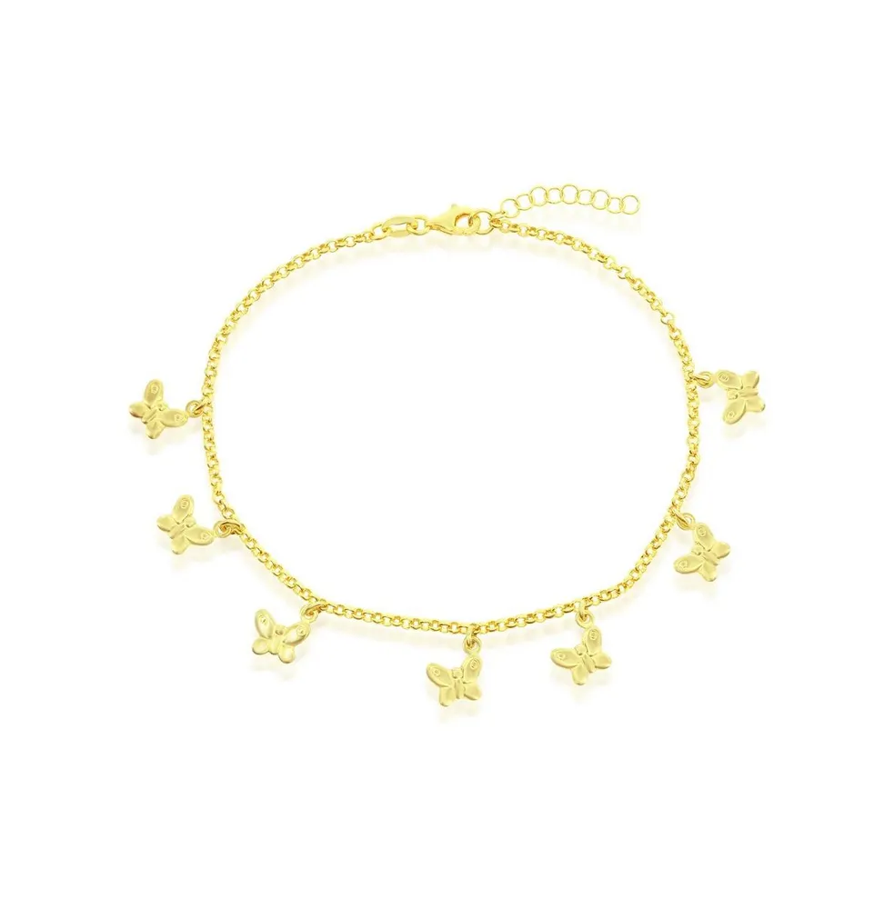 Simona Sterling Silver Butterfly Charm Rolo Chain Anklet - Gold Plated