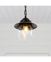 Manteo 8.25" 1-Light Farmhouse Industrial Iron, Glass Outdoor Led Pendant