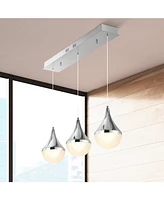 Elyse Teardrop 33" 3-Light Modern Mid-Century Iron, Acrylic Integrated Linear Led Pendant