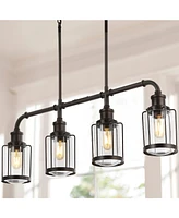 Abbott 34" 4-Light Farmhouse Industrial Iron, Glass Linear Led Pendant