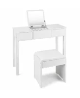 Costway Vanity Dressing Table Furniture Stool Storage Box