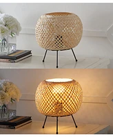 Palma 10.75" Bohemian Rustic Iron, Rattan Led Mini Table Lamp with Smart Bulb