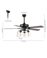 Lucas 52" 3-Light Rustic Industrial Iron, Wood, Seeded Glass Mobile-App, Remote-Controlled Led Ceiling Fan