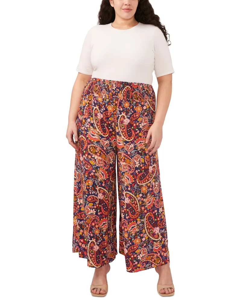 Vince Camuto Plus Printed Smocked-Waist Pants