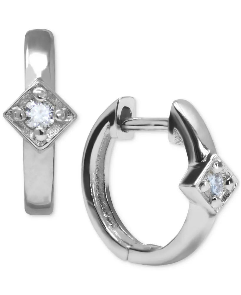 Anzie White Sapphire Accent Extra Small Huggie Hoop Earrings in Sterling Silver, 0.47"