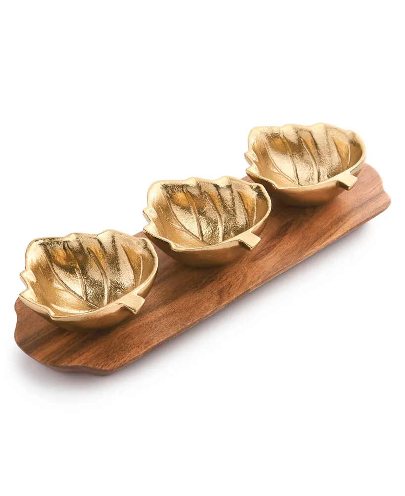 Charter Club Harvest Set of 3 Wooden Leaf Bowls with Tray, Created for  Macy's