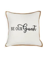 Millihome Be Our Guest Embroidery Linen Jute Decorative Pillow, 20" x 20"