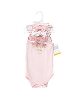 Hudson Baby Girls Sleeveless Bodysuit and Headband Set, Soft Pink Roses, 6-Piece