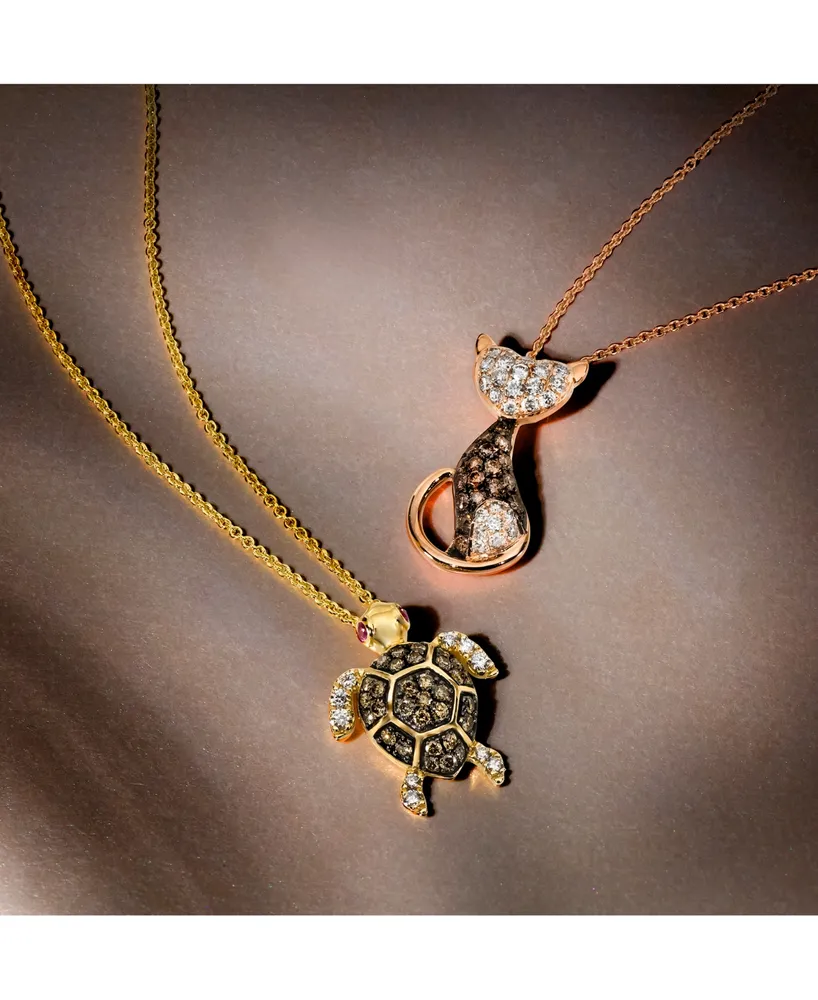 Le Vian Nude Diamond (1/3 ct. t.w.) & Chocolate Diamond (1/4 ct. t.w.) Cat Necklace in 14k Rose Gold, 18" + 2" extender