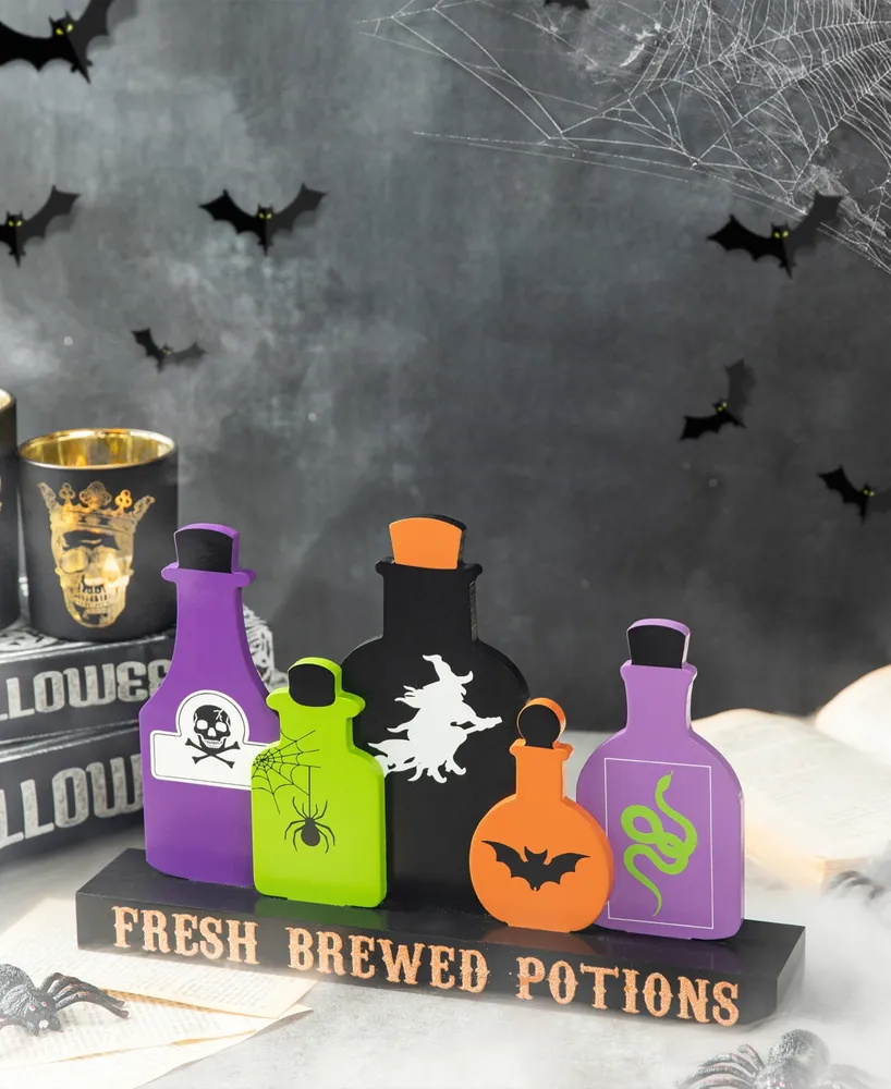 Glitzhome 14" L Halloween Wooden Poison Bottles Table Decor