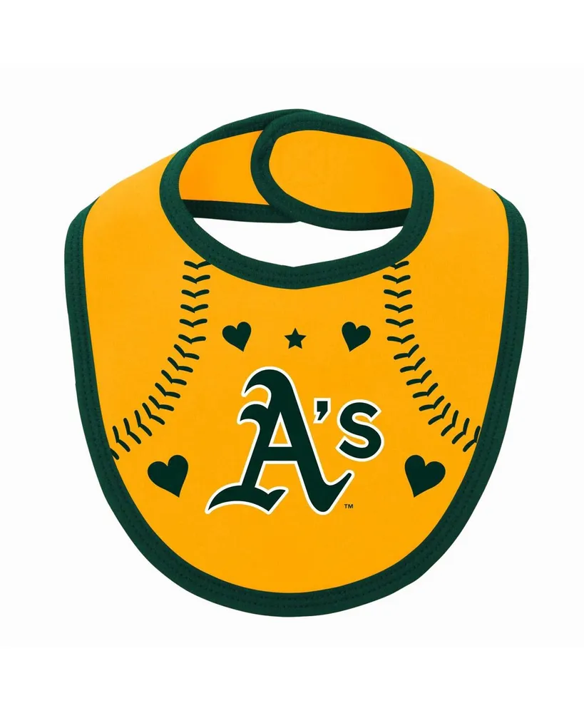 Newborn and Infant Boys Girls Green, Gold Oakland Athletics Three-Piece Love of Baseball Bib Bodysuit Booties Set