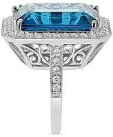 London Blue Topaz (24 ct. t.w.) & Diamond (7/8 ct. t.w.) Halo Statement Ring in 14k White Gold