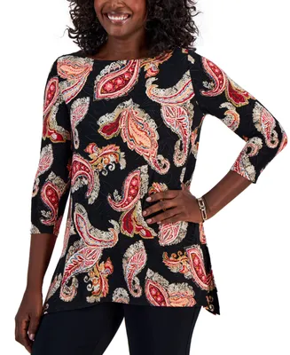 Jm Collection Petite Python Paisley Swing Jacquard Top, Created for Macy's