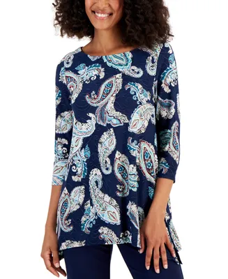Jm Collection Women's Paisley-Print Jacquard Swing Top, Created for Macy's