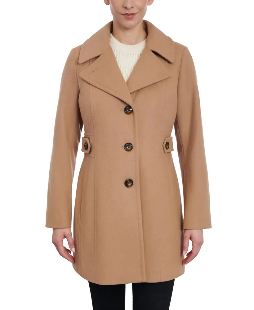 Anne Klein Petite Single-Breasted Notched-Collar Peacoat, Created for Macy's