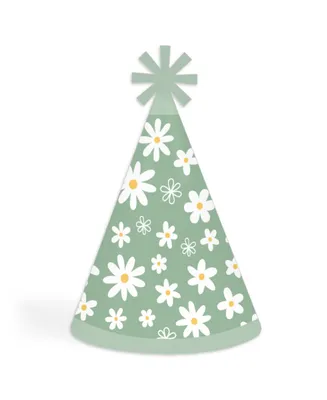 Sage Green Daisy Flowers Cone Happy Birthday Party 8 Ct (Standard Size)