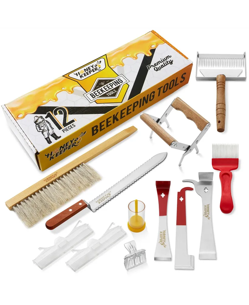 Honey Keeper 12-Piece Beekeeping Tool Kit - Essential Starter Supplies for Beginner Beekeepers - Assorted Pre