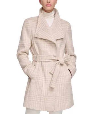 Calvin Klein Womens Asymmetrical Belted Wrap Coat, Created for Macys