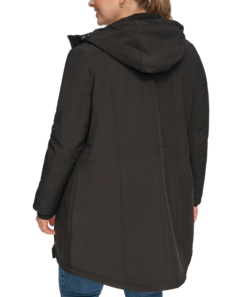 Calvin Klein Womens Plus Hooded Faux-Fur-Lined Anorak Raincoat, Created for Macys
