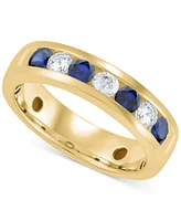 Grown With Love Men's Lab Grown Sapphire (1-1/6 ct. t.w.) & Lab Grown Diamond (3/4 ct. t.w.) Channel Band in 10k Gold