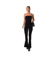 Women's Strapless Flared Jumpsuit With Slits