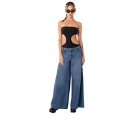 Edikted Women's Ribbed Bodysuit With Cut Out Top