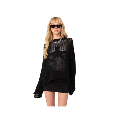 Women's Oversized Sheer Sweater With Star