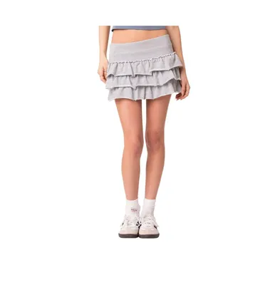 Women's Three Tiered Ruffles French Terry Mini Skirt