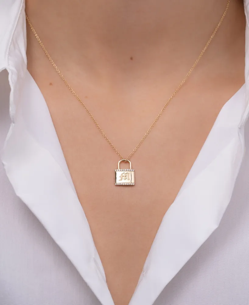 Zoe Lev Diamond Accent Initial Lock Pendant Necklace in 14k Gold, 16" + 2" extender
