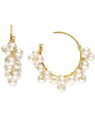 Cultured Freshwater Pearl (3mm) Cluster Small Hoop Earrings in 14k Gold-Plated Sterling Silver