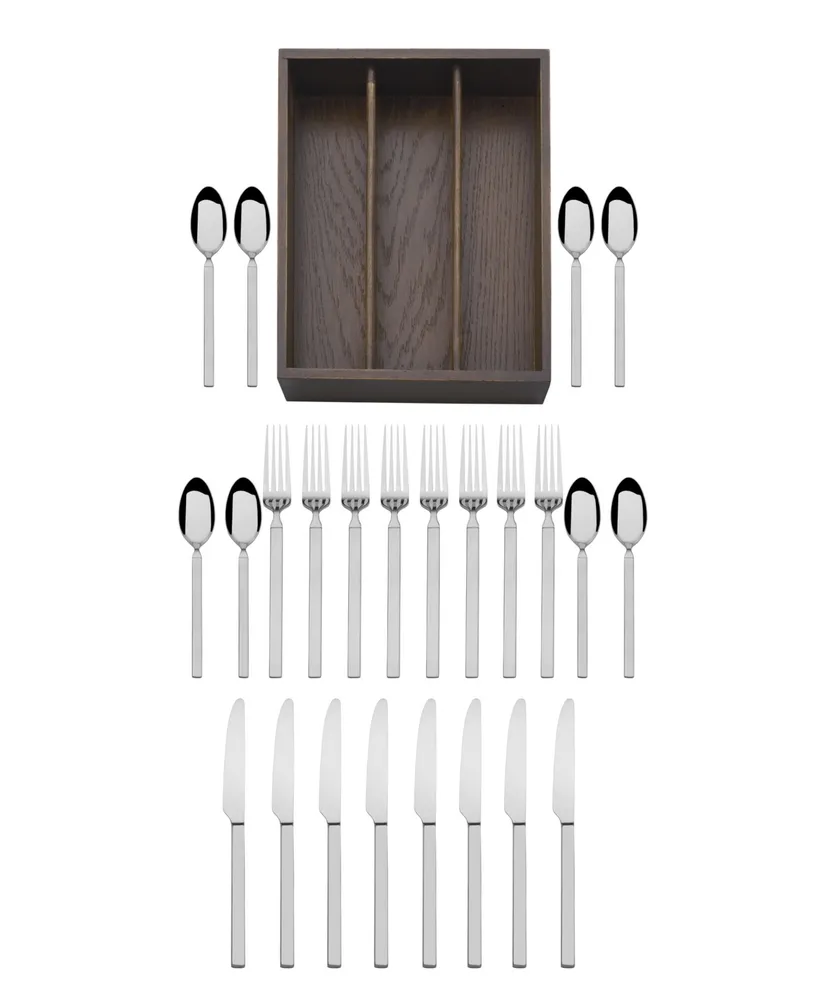 Mikasa Living Arlo 18.0 Stainless Steel 24 Piece Flatware Set, Service for 8 with Caddy