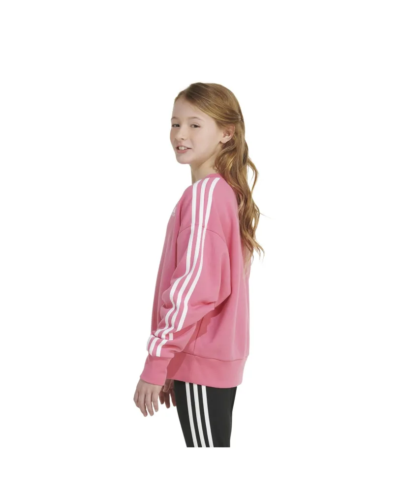 adidas Big Girls Long Sleeve Essential 3-Stripes Crewneck Pullover Sweatshirt