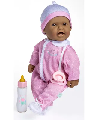 Jc Toys La Baby Hispanic 14.3" Soft Body Baby Doll Onesie with Pacifier, Magic Bottle Set