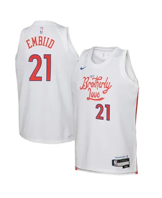 Big Boys and Girls Nike Joel Embiid White Philadelphia 76ers 2022/23 Swingman Jersey - City Edition