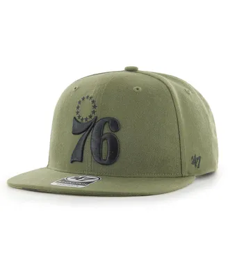Men's '47 Brand Olive Philadelphia 76ers Ballpark Camo Captain Snapback Hat